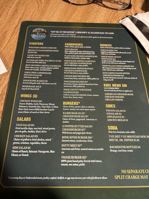 Menu photo 1 Mink River Basin Ellison Bay, WI