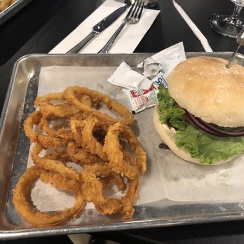 The Library On Fern - Mushroom burger (Medium) with Gouda and onion rings. - American Near Me - Shreveport, Louisiana The Library On Fern - Mushroom burger (Medium) with Gouda and onion rings. - American Near Me - Shreveport, Louisiana