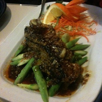 Amarin Thai Cuisine - Seabass in garlic sauce with asparagus - Thai Near Me - Mountain View, California