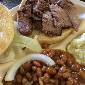 Big Ray's BBQ - Brisket sandwich plate with potato salad and baked beans. - Barbeque Near Me - Allen, Texas Big Ray's BBQ - Brisket sandwich plate with potato salad and baked beans. - Barbeque Near Me - Allen, Texas
