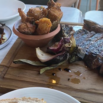 Terra - Bistecca Alla Griglia (Grilled Ribeye, served with Crispy Russet Potatoes & Onions); Melanzane Arrosto (Grilled Eggplant) - Italian Near Me - Santa Clara, California