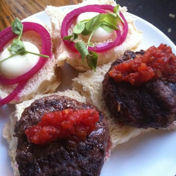 Toro - Hamburguesas - Hamburger sliders, the best in town. Juicy, right size, complemented well with the pickled onion and aioli. - Tapas Bars Near Me - Boston, Massachusetts Toro - Hamburguesas - Hamburger sliders, the best in town. Juicy, right size, complemented well with the pickled onion and aioli. - Tapas Bars Near Me - Boston, Massachusetts