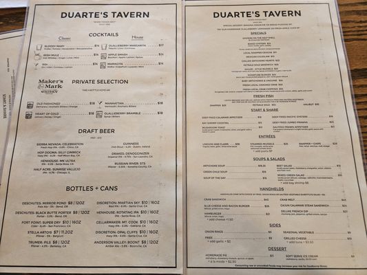 Menu photo 4 Duarte's Tavern Pescadero, CA