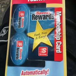 Speedway - Get a rewards card (free) and automatically earn points towards free has & merchandise.