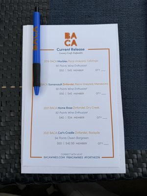 Menu photo 2 BACA Wines Healdsburg, CA