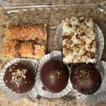 Choco Bakery & Cafe - Walnut baklava, hazelnut baklava, carrot cake, walnut and pistachio rum balls - Coffee & Tea Near Me - Chino, California