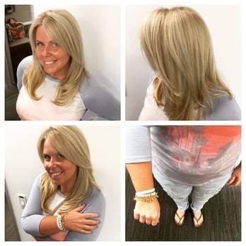 Amanda Mckay Porter Salon - Blonde highlights with a base and gloss to give her an all over natural look! - Blow Dry/Out Services Near Me - Hermosa Beach, California Amanda Mckay Porter Salon - Blonde highlights with a base and gloss to give her an all over natural look! - Blow Dry/Out Services Near Me - Hermosa Beach, California