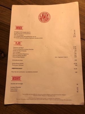 Menu photo 2 L'Aller Retour Paris, 75 Menu photo 2 L'Aller Retour Paris, 75