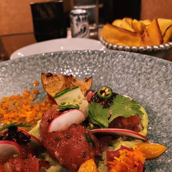 Hugo's - Ceviche De Atun (yellowfin tuna, cucumber, onion, lime, avocado purée, olive oil, and salsa matcha) for $14 - Mexican Near Me - Houston, Texas Hugo's - Ceviche De Atun (yellowfin tuna, cucumber, onion, lime, avocado purée, olive oil, and salsa matcha) for $14 - Mexican Near Me - Houston, Texas