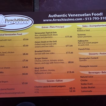 Arrechissimo Restaurant - Arrechissimo menu back. - Venezuelan Near Me - Cincinnati, Ohio Arrechissimo Restaurant - Arrechissimo menu back. - Venezuelan Near Me - Cincinnati, Ohio