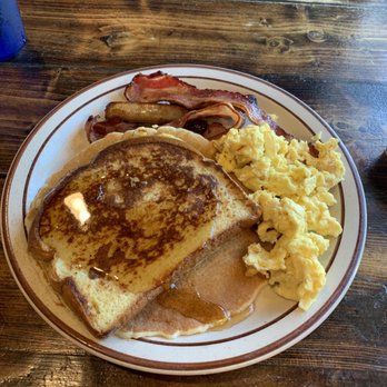 28th St. Pit & Pub - All you can eat breakfast (French toast, pancakes, scrambled eggs and bacon. Syrup added by me) - Barbeque Near Me - Ocean City, Maryland 28th St. Pit & Pub - All you can eat breakfast (French toast, pancakes, scrambled eggs and bacon. Syrup added by me) - Barbeque Near Me - Ocean City, Maryland