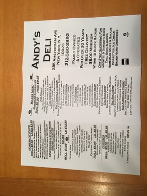 Menu photo 1 Andy's Deli New York, NY Menu photo 1 Andy's Deli New York, NY