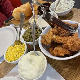 Fried chicken with all the sides. Fried chicken with all the sides.
