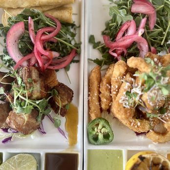 Sol Agave - The pork belly bites and calamari frito. - New Mexican Cuisine Near Me - Santa Monica, California Sol Agave - The pork belly bites and calamari frito. - New Mexican Cuisine Near Me - Santa Monica, California