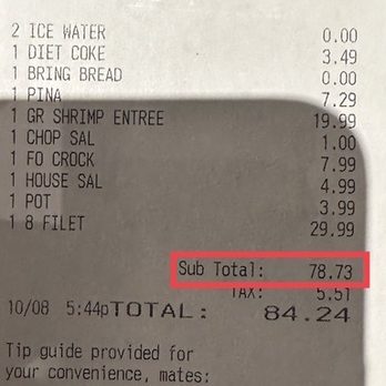 Outback Steakhouse - They continue to make misleading tipping suggestions incorrectly calculated on the after-tax total. - Steakhouses Near Me - Naples, Florida Outback Steakhouse - They continue to make misleading tipping suggestions incorrectly calculated on the after-tax total. - Steakhouses Near Me - Naples, Florida