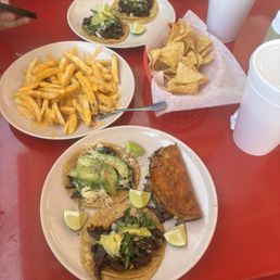plate w/3 tacos: quesabirria, rajas con queso, al pastor. plate w/2 tacos: both al pastor + cheese fries+two large horchata plate w/3 tacos: quesabirria, rajas con queso, al pastor. plate w/2 tacos: both al pastor + cheese fries+two large horchata
