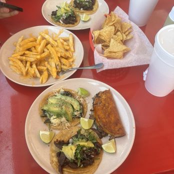 La Serpiente Emplumada - plate w/3 tacos: quesabirria, rajas con queso, al pastor. plate w/2 tacos: both al pastor + cheese fries+two large horchata - Mexican Near Me - Chicago, Illinois La Serpiente Emplumada - plate w/3 tacos: quesabirria, rajas con queso, al pastor. plate w/2 tacos: both al pastor + cheese fries+two large horchata - Mexican Near Me - Chicago, Illinois