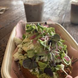 Chorizo and egg Avocado Toast  Chai Latte