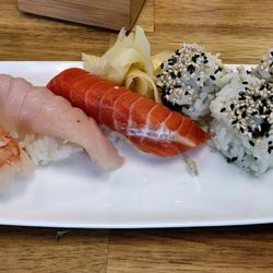 Carp - Tuna, salmon, prawn nigiri and 1/2 California roll.