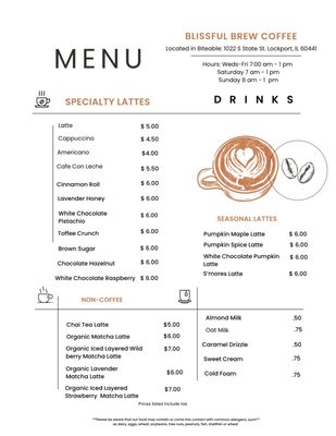 Menu photo 8 Blissful Brew Coffee Co Lockport, IL