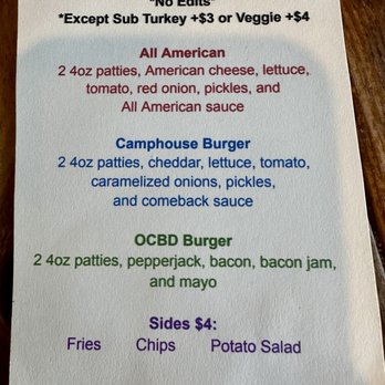 The Camphouse Burger Bar - Cheat sheet - Burgers Near Me - Long Beach, Mississippi The Camphouse Burger Bar - Cheat sheet - Burgers Near Me - Long Beach, Mississippi