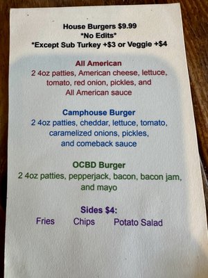 Menu photo 1 The Camphouse Burger Bar Long Beach, MS