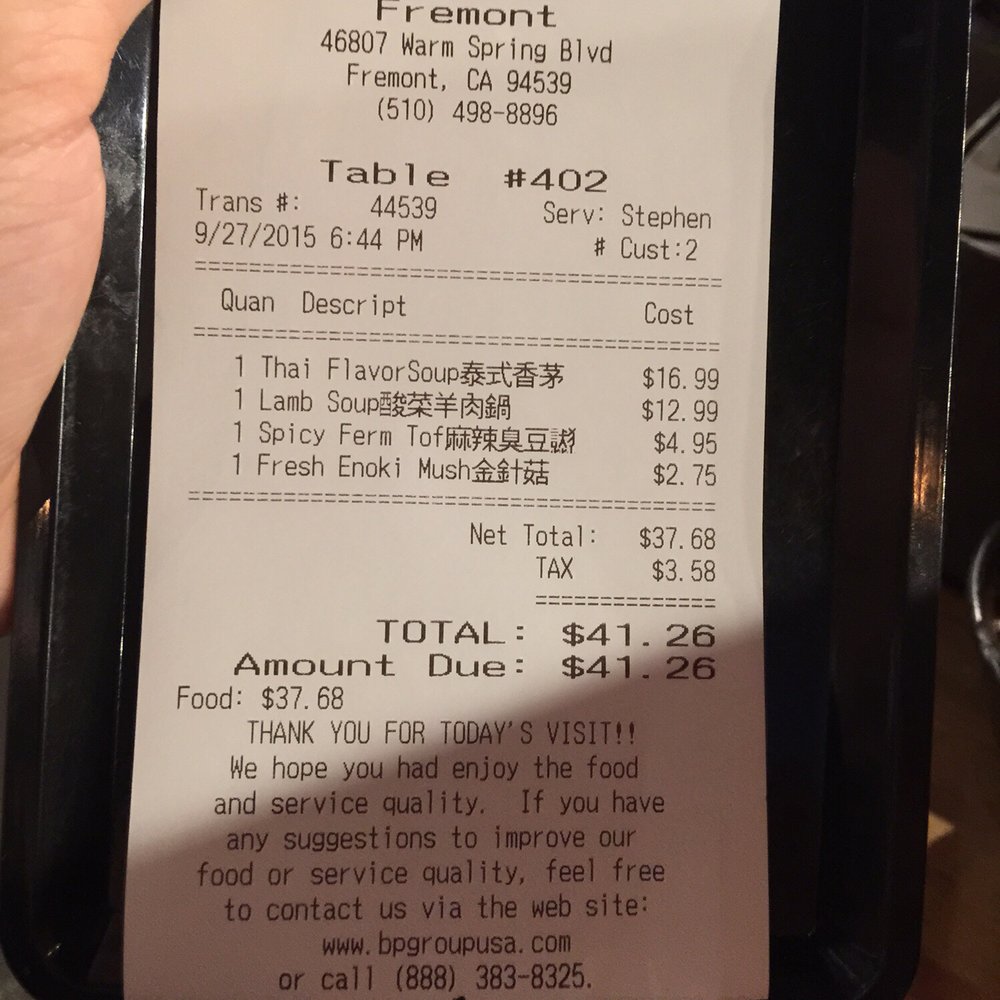 Boiling Point - Our bill. - Hot Pot Near Me - Fremont, California Boiling Point - Our bill. - Hot Pot Near Me - Fremont, California