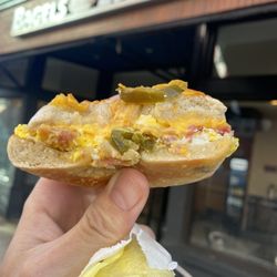 Nick’s Bagels & Espresso Anaheim - Egg, cheese, and bacon on their jalapeno cheddar bagel. SO GOOD!