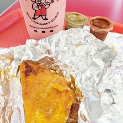 Tacos El Superior - Quesabirria, strawberry agua fresca