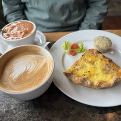 Hessed's Connection Cafe & Laundry - Tomato bisque, bacon and Gouda quiche, with a poppy seed muffin.