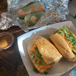 The Pham - Shrimp summer rolls; pork belly banh mi.