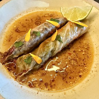 Albi - Malfouf, Cabbages Stuffed with Smoked Beef Cheek, Red Shatta, Black Lime Oil - Middle Eastern Near Me - Washington, DC, District of Columbia