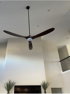 Fan replacements - Old ceiling fan was removed In 18 foot ceiling and upgraded to new modern fan Fan replacements - Old ceiling fan was removed In 18 foot ceiling and upgraded to new modern fan