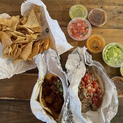 La Calaca Loca - Al Pastor Taco, Carnitas Taco and chips/salsa/guac