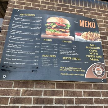 Boss Burgerz By Froggies - menu on brick wall - Burgers Near Me - Arlington, Texas Boss Burgerz By Froggies - menu on brick wall - Burgers Near Me - Arlington, Texas