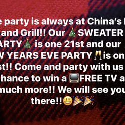 China's Bar and Grill - Bar dance floor, and FREE PRIZES and party time for the holiday season!!