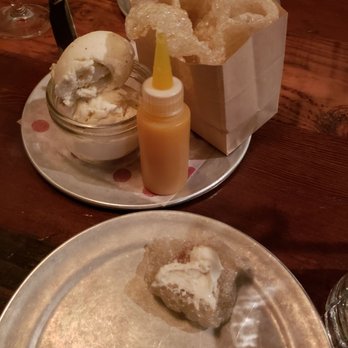 Paper Plane - Chicharrones with vanilla icecream and habanero mango syrup. - Cocktail Bars Near Me - San Jose, California Paper Plane - Chicharrones with vanilla icecream and habanero mango syrup. - Cocktail Bars Near Me - San Jose, California