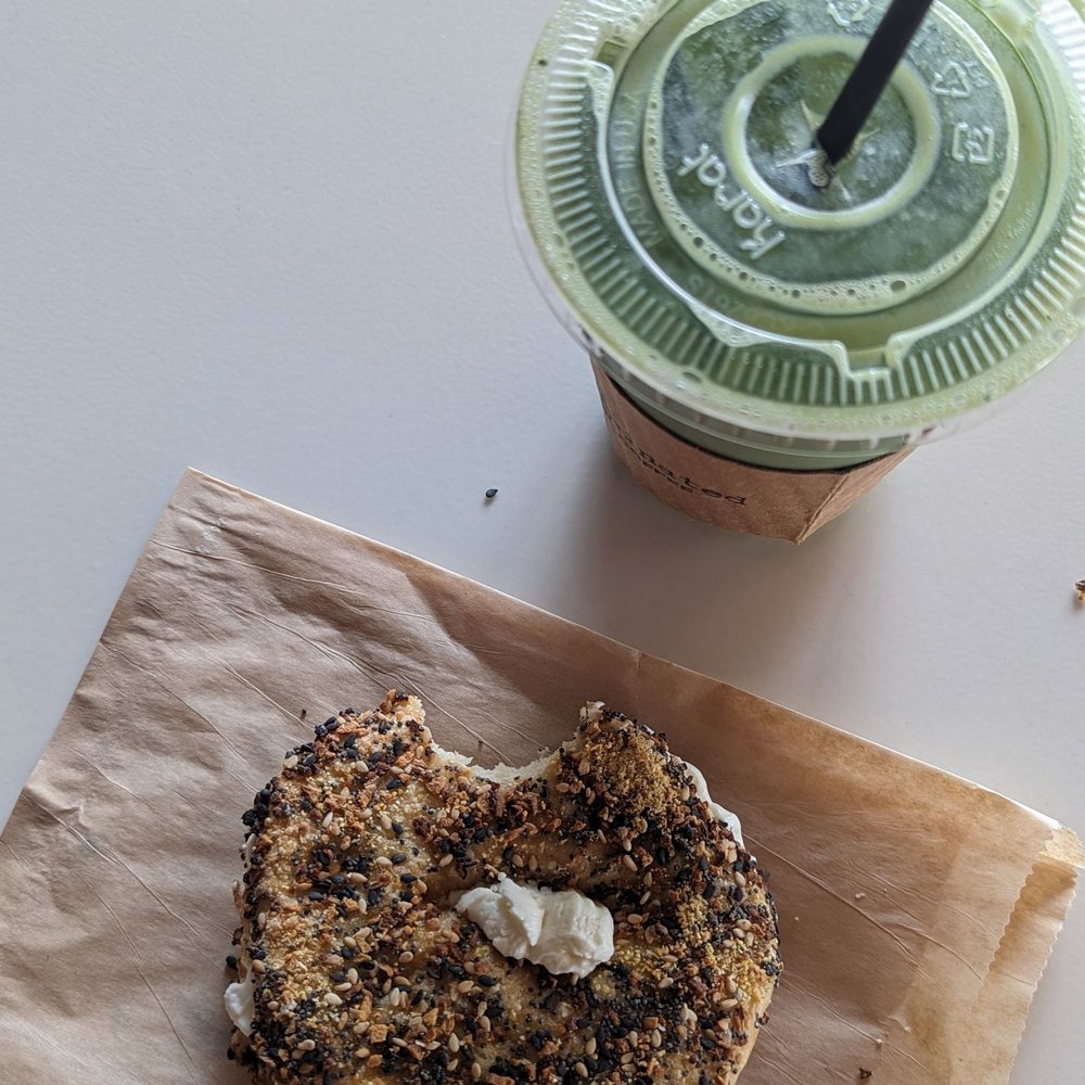 Be Caffeinated - Matcha latte + everything bagel - Coffee & Tea Near Me - Chattanooga, Tennessee