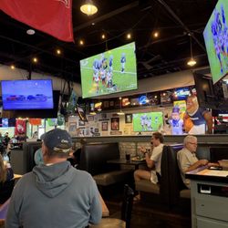 View of multiple television screens ! Festive atmosphere!