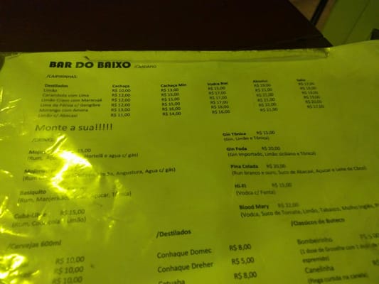 Menu photo 3 Bar do Baixo São Paulo, SP