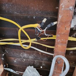 Illegal wiring hidden behind drywall. Illegal wiring hidden behind drywall.