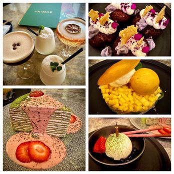 Animae - Desserts and drinks: Matcha crepe cake, mango sticky rice, ube dessert - Asian Fusion Near Me - San Diego, California Animae - Desserts and drinks: Matcha crepe cake, mango sticky rice, ube dessert - Asian Fusion Near Me - San Diego, California