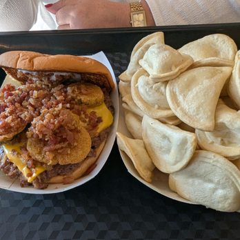 Greer’s Burger Garage - Pickle Burger and mini perogies - Burgers Near Me - Hanover, Pennsylvania