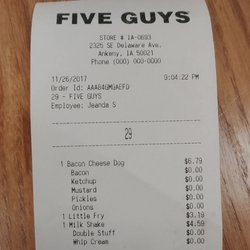 Five Guys - Break down of my meal... Receipt