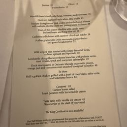 Dinner menu