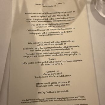 King - Dinner menu - Italian Near Me - New York, New York