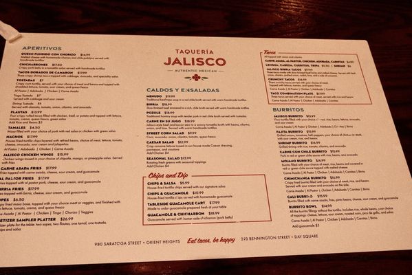 Menu photo 1 Taqueria Jalisco Boston, MA