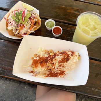 Tacoway Beach - Fish tacos, elote and pineapple mint juice - Mexican Near Me - Rockaway Beach, New York