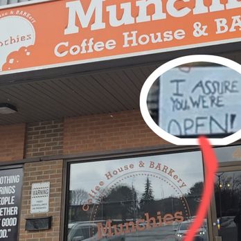 Munchies Coffee House & BARKery - why is there black tarp on all the windows?? - Bakeries Near Me - Hamilton, Ontario