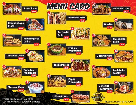 Menu photo 1 Taco Del Ocho Pasadena, TX